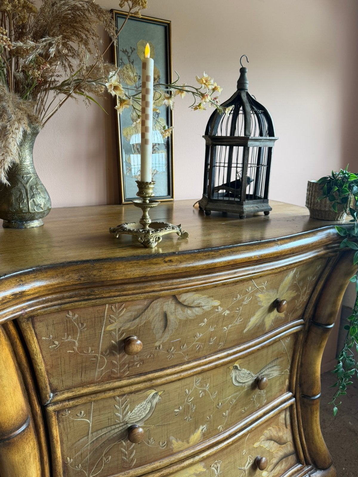 Italiaanse vintage houten commode chinoiserie faux bamboe, Ophalen, Gebruikt, Vintage, 50 tot 100 cm