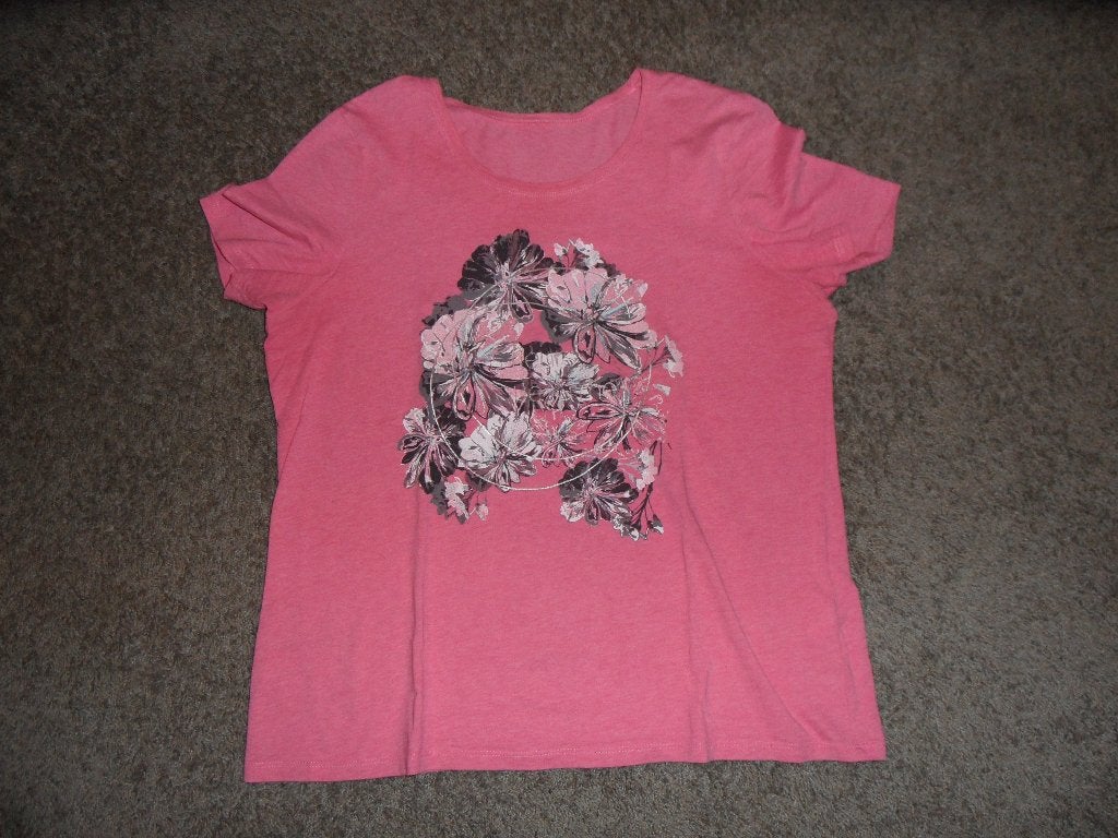 Prima roze damesshirt met opdruk, maat L, Maat 42/44 (L), Ophalen of Verzenden, Zo goed als nieuw, Korte mouw