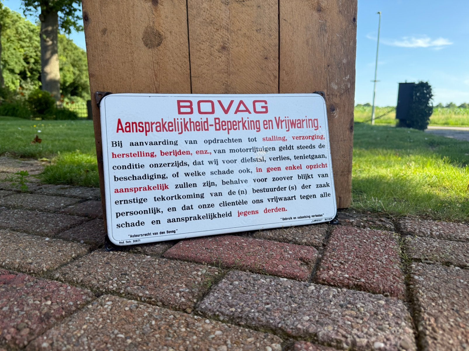 Oud emaille bord bovag oldtimer auto garage vrijwaring, Verzamelen, Ophalen of Verzenden, Zo goed als nieuw, Reclamebord