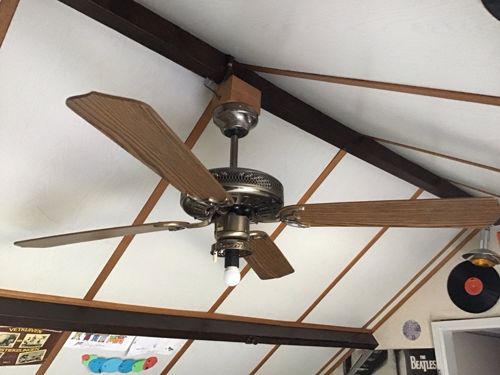 Plafond ventilator met lamp, 3 snelheden, koper, 120 cm, Ophalen, Gebruikt, Plafondventilator