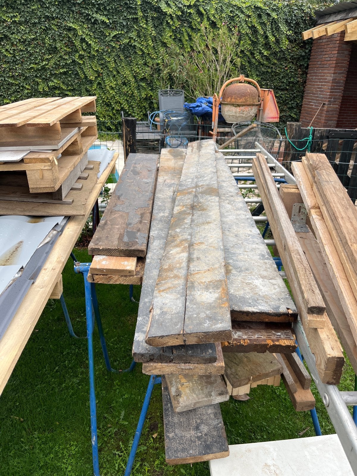 Steigerplanken en een plank van 5 meter, Doe-het-zelf en Verbouw, Ophalen, Gebruikt, Plank, Steigerhout