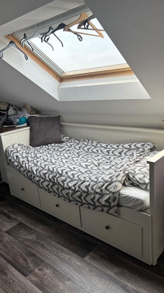 Prachtige IKEA HEMNES Bedbank (Wit, Ophalen, Wit, Tweepersoons, 200 cm