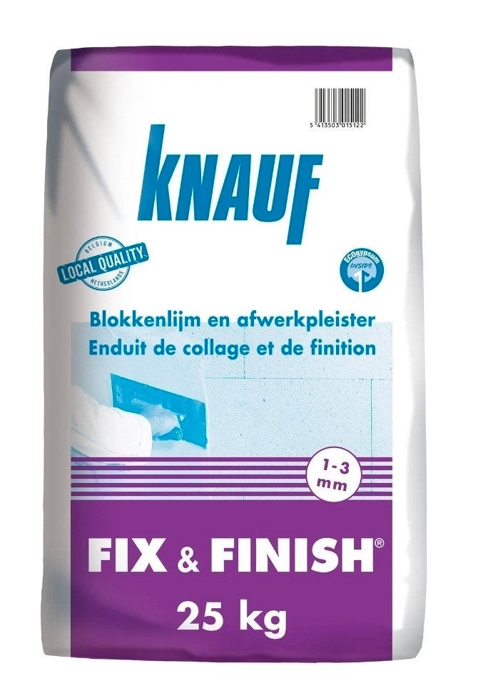 Knauf Fix & Finish 25 kg - Blokkenlijm en afwerkpleister, Ophalen, Nieuw