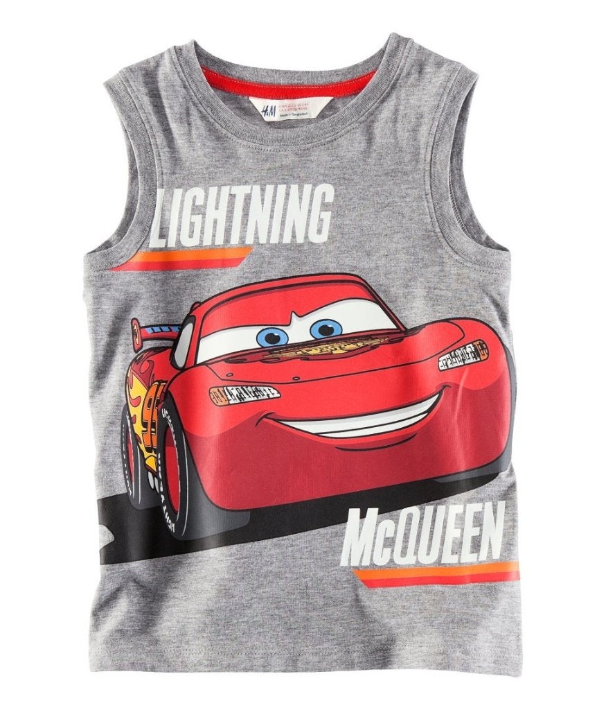 Grijs rood H&M top singlet hemd Cars Bliksem MC Queen 86-92, Ophalen of Verzenden, Nieuw, Jongetje, Shirtje of Longsleeve