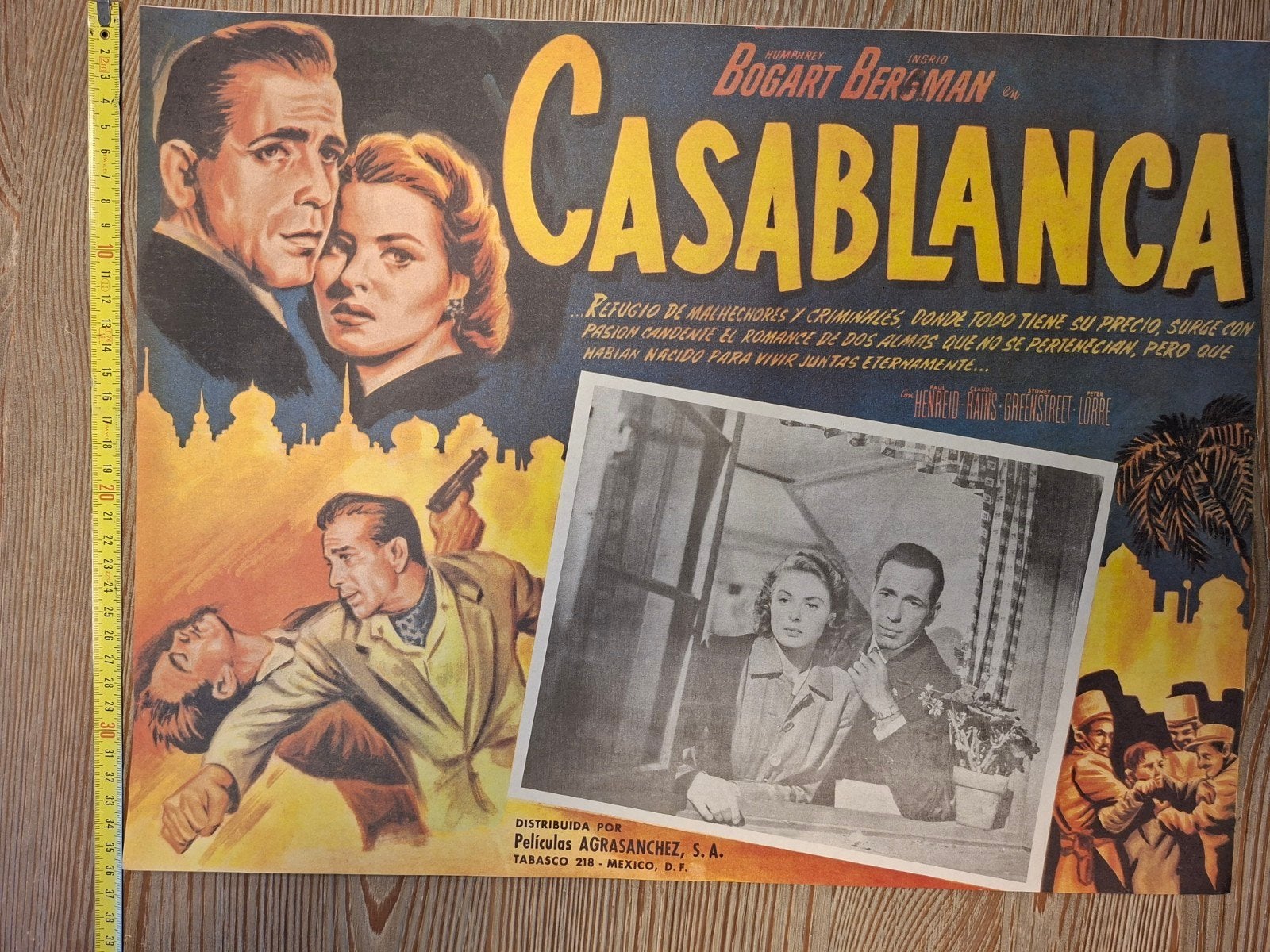 Vintage Casablanca Filmposter - Spaans - Humphrey Bogart, Verzamelen, Gebruikt, Rechthoekig Liggend, Ophalen of Verzenden, A1 t/m A3