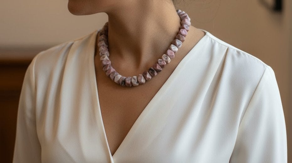 Schitterende Ketting Rhodoniet Ketting Grote Edelsteen, Nieuw, Ophalen of Verzenden, Steen of Mineraal, Roze