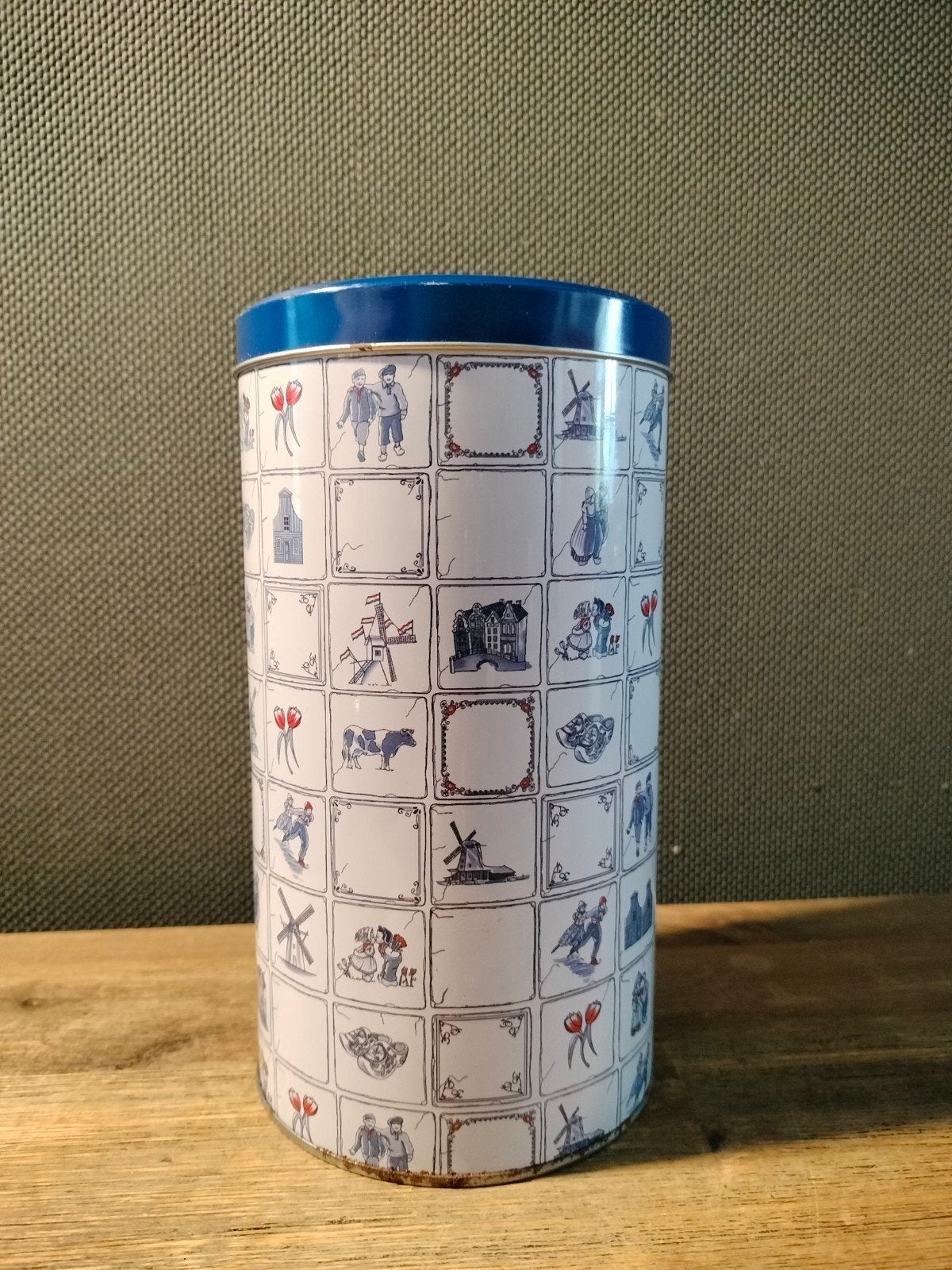 Vintage Delfts Blauw beschuitblik - Hollandse Scènes, Ophalen of Verzenden, Zo goed als nieuw, Overige