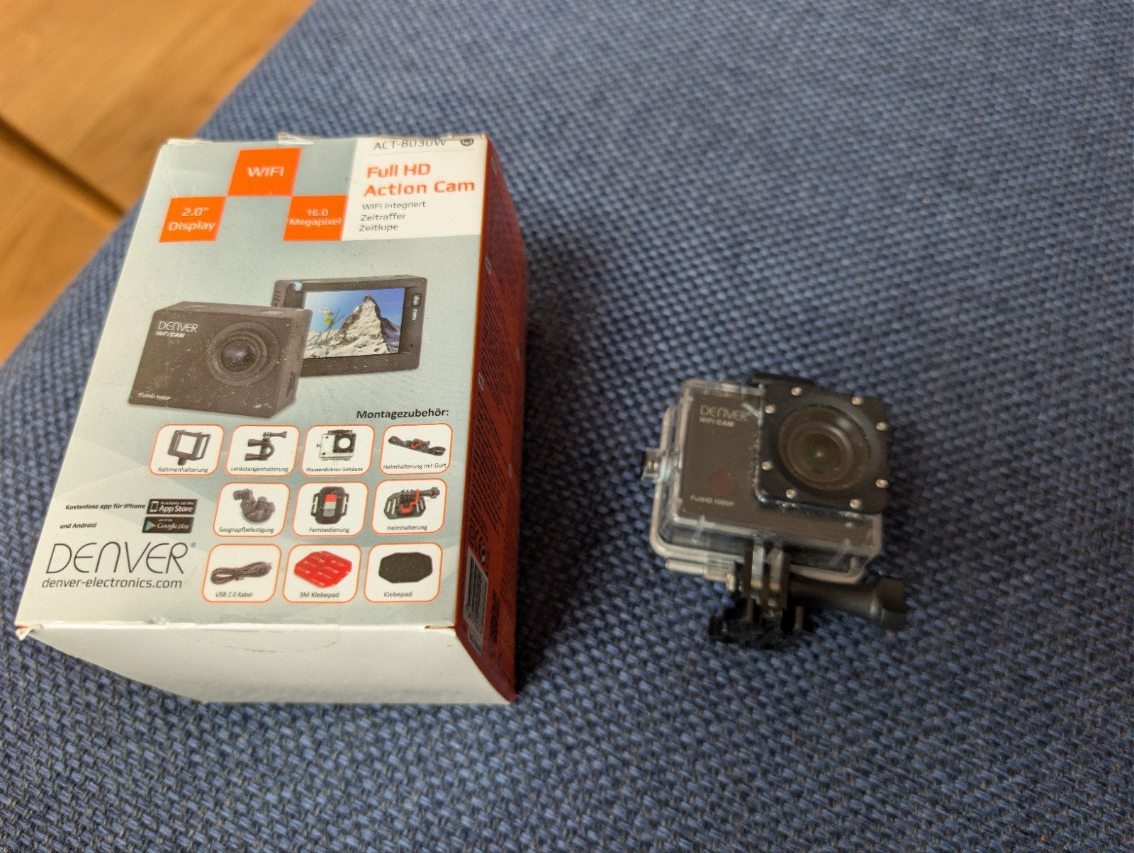 Denver ACT-8030W Full HD Action Cam met accessoires, Ophalen, Gebruikt, Overige merken