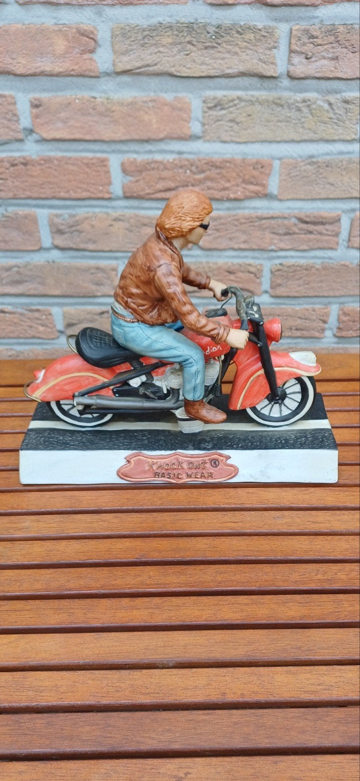Vintage beeldje motorrijder op Indian motor, Verzamelen, Beelden en Beeldjes, Ophalen, Gebruikt, Mens