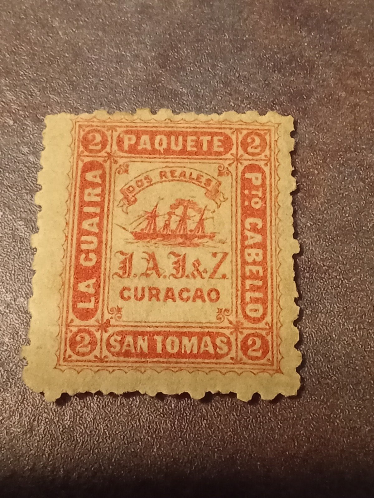 Scheeps postzegel pakketzegel Curacao Venezuela 1869, Ophalen of Verzenden, Postfris, Overige thema's
