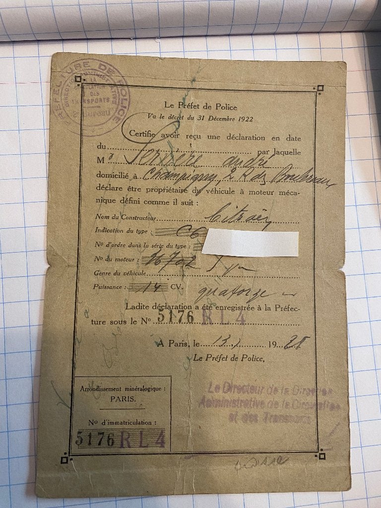 Carte grissen van vooroorlogse citroen C6 oldtimer, Ophalen of Verzenden