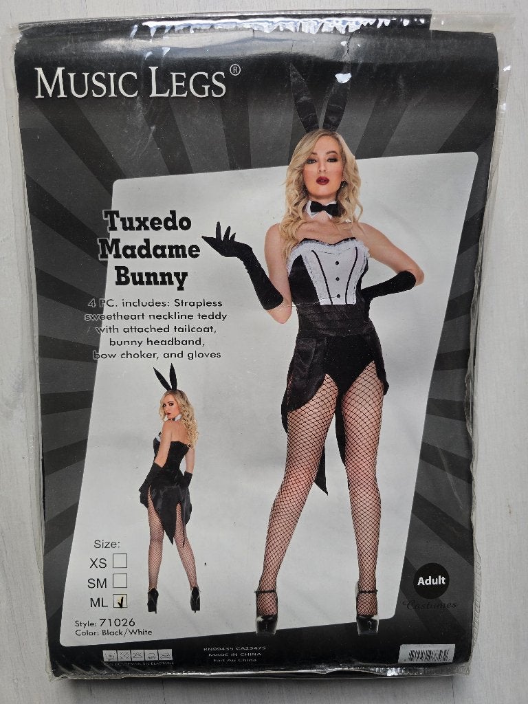 Music Legs 71026 - Tuxedo Madame Bunny 4 pcs Costume - ML, Maat 38/40 (M), Nieuw, Ophalen of Verzenden, Halloween