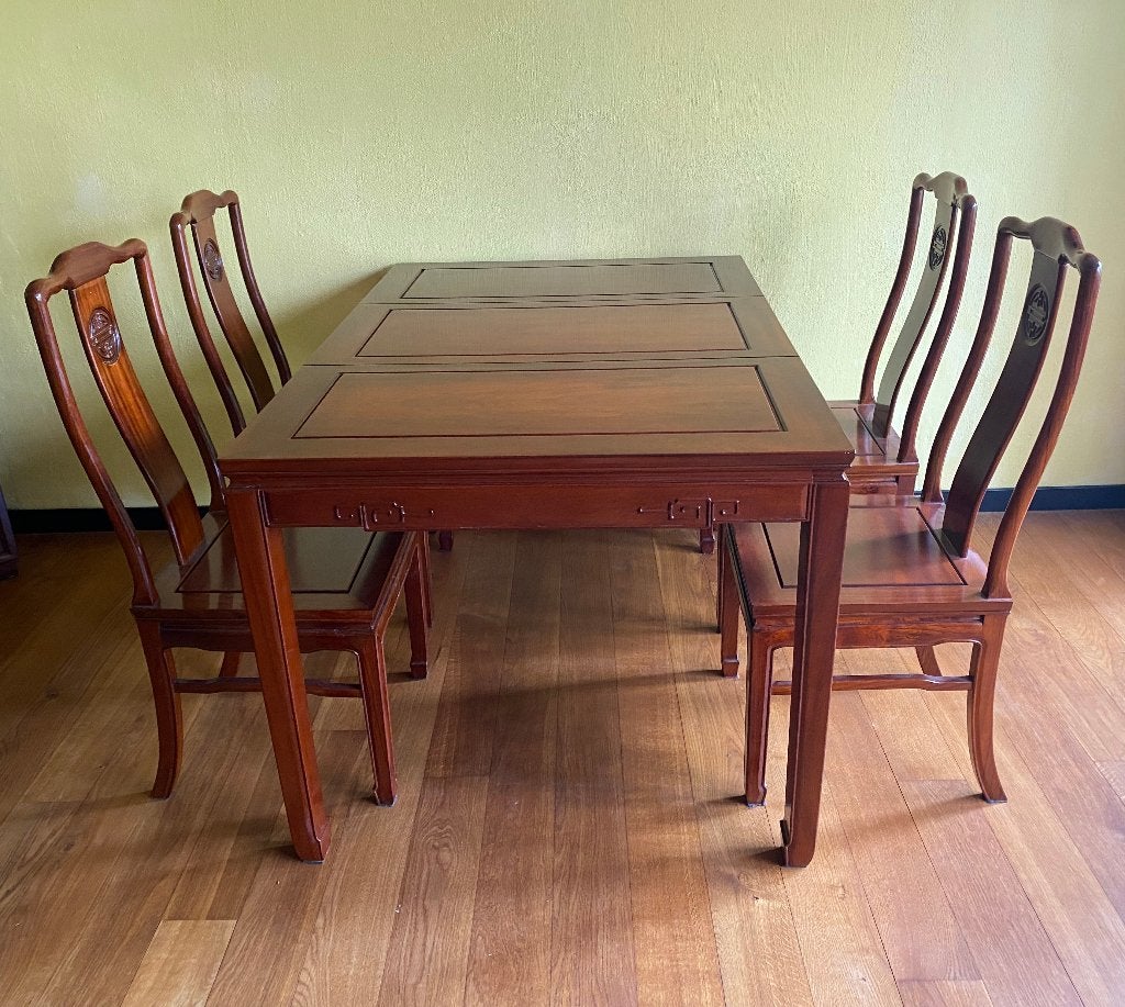 Uitschijfbare eettafel met 4 stoelen Ming stijl, Ophalen, Ming Stijl, 100 tot 150 cm, 50 tot 100 cm