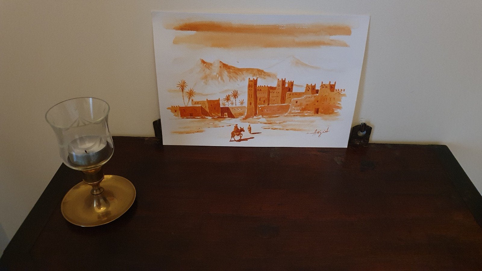 Prachtige Aquarel van Kashba's in Marokko, Antiek en Kunst, Oranje, Afrika, Overige typen, Ophalen of Verzenden