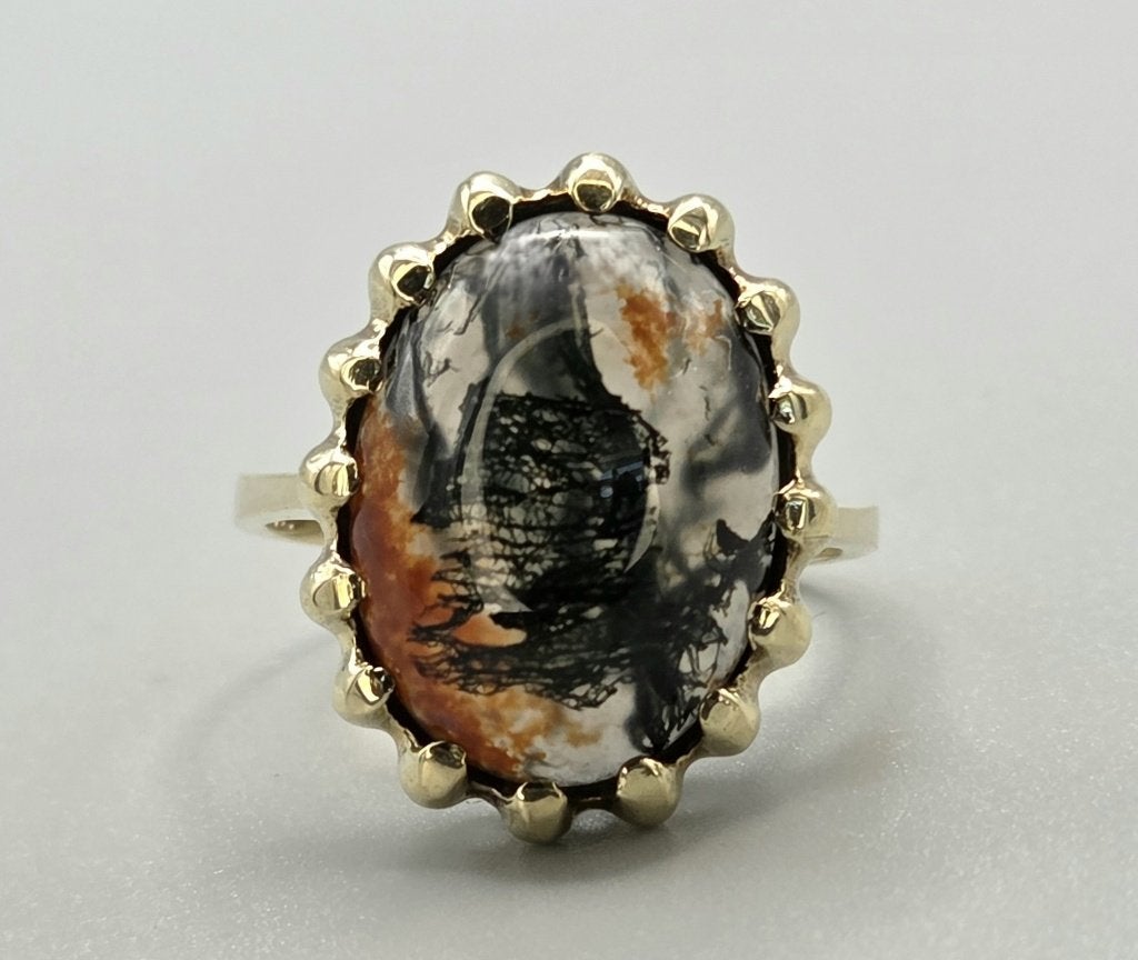 Gouden Vintage ring met edelsteen mosagaat. 2026/675
