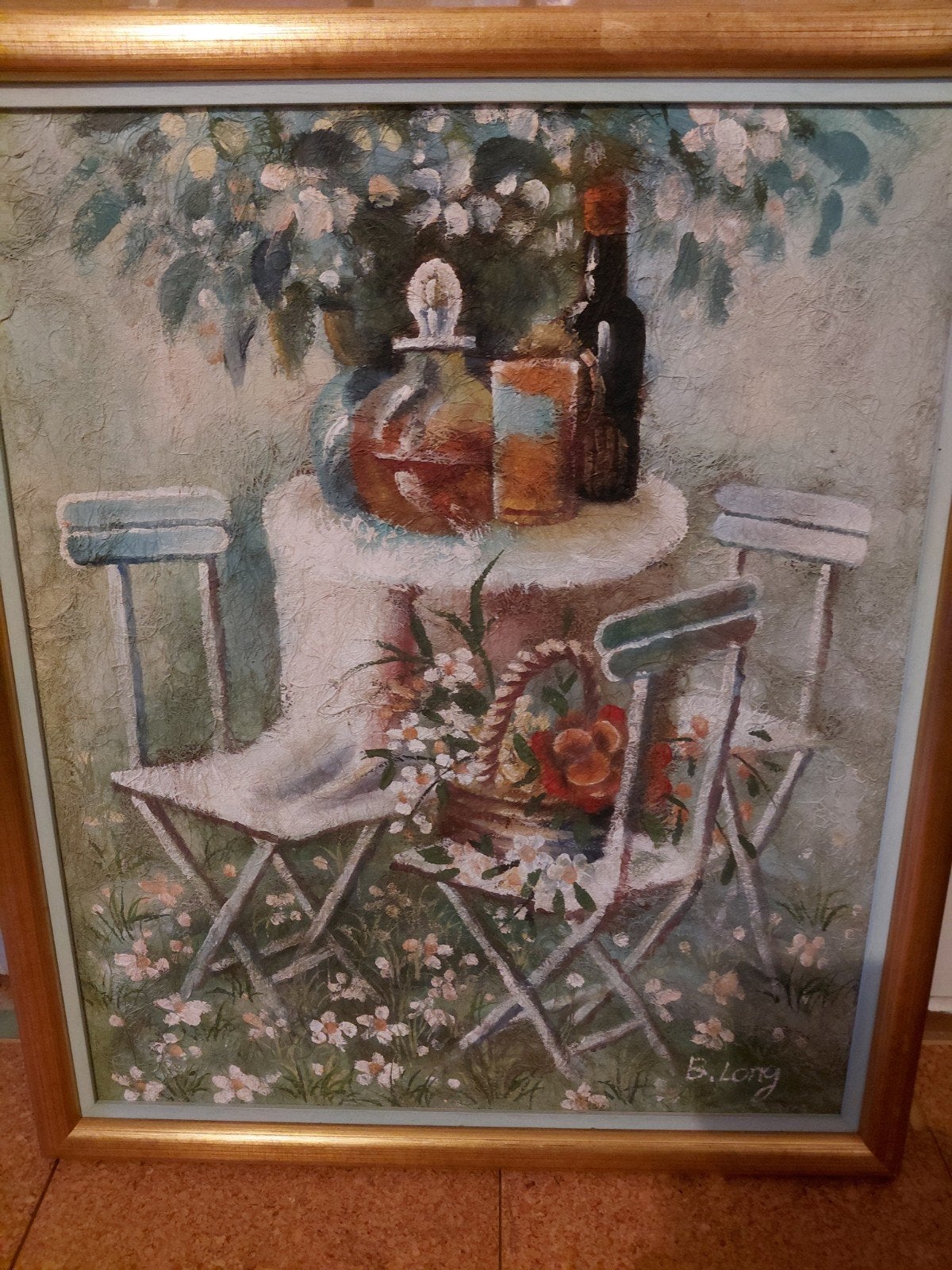 Sfeervol schilderij 'Buitenleven' op kokos - B. Long, Overige ondergronden, Bijzondere lijst, Stilleven, Impressionistisch