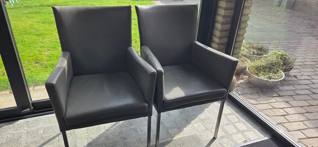 4 stuks leren licht grijze stoelen merk Musterring, Ophalen, Grijs