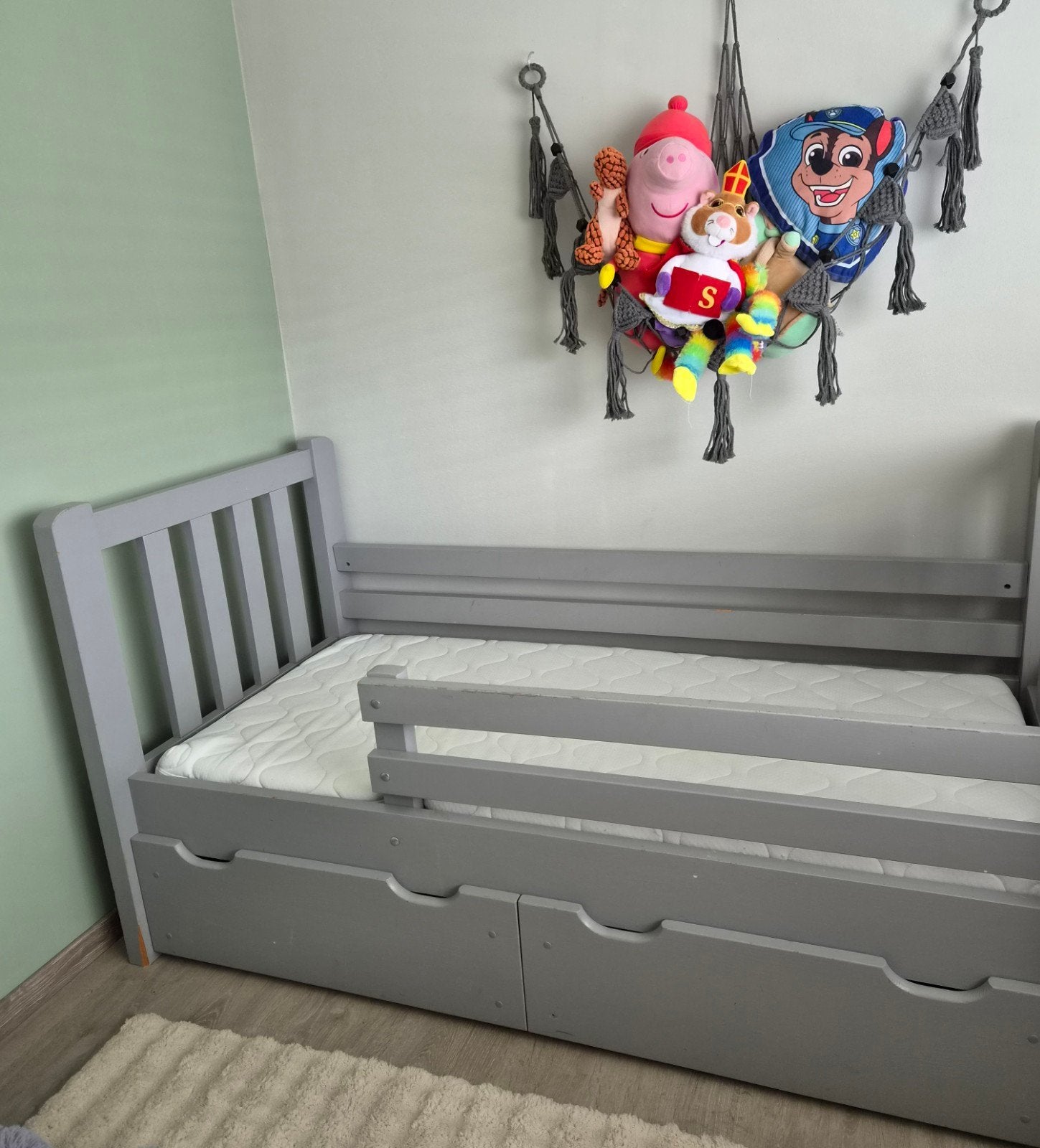 Kinderbedje met lades - Grijs, Ophalen, Gebruikt, 70 tot 85 cm, 140 tot 160 cm