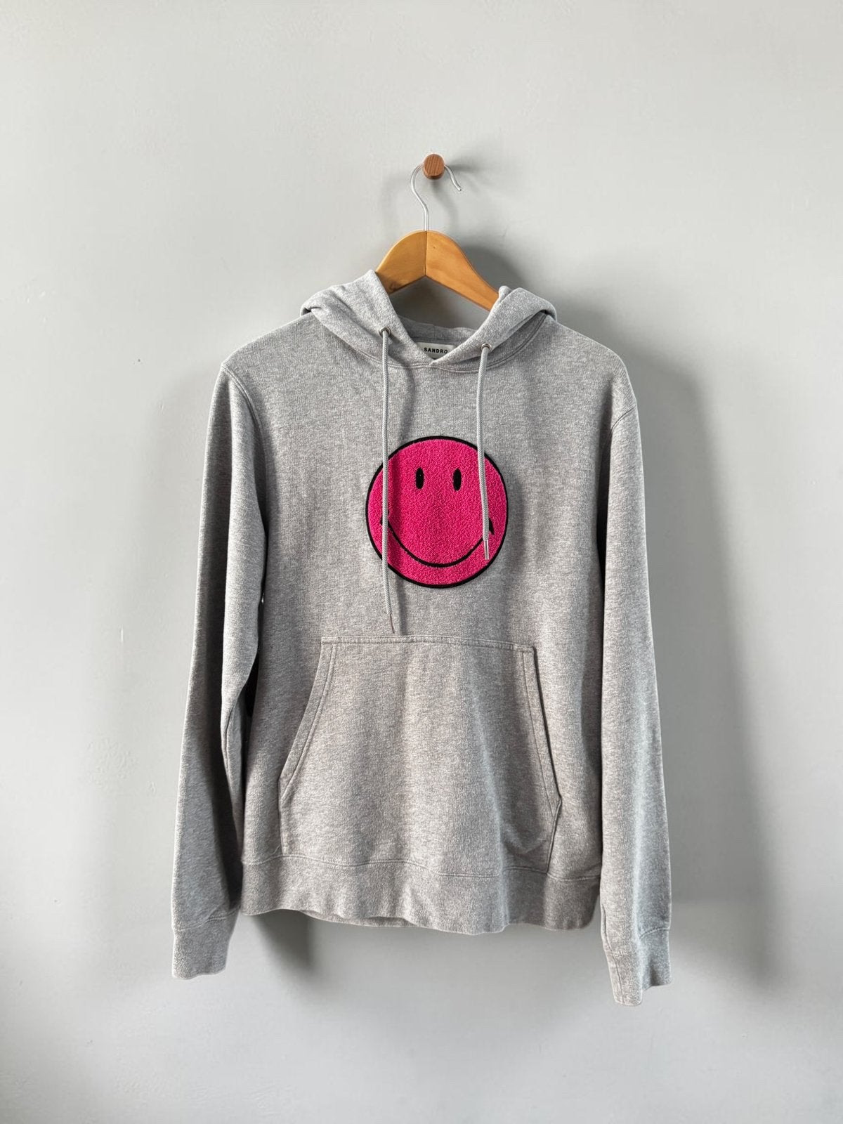 Sandro x Smiley sweater trui hoodie XS  S 34 35 grijs roze, Ophalen of Verzenden, Zo goed als nieuw, Maat 34 (XS) of kleiner, Grijs