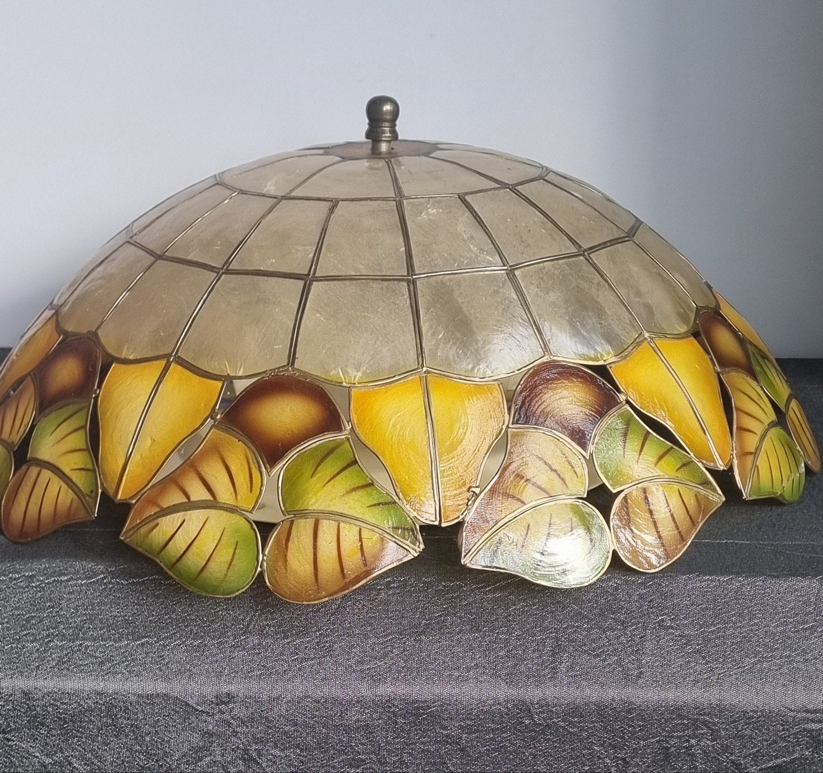 Vintage Tiffany Stijl Plafondlamp met Bladmotief, Ophalen of Verzenden