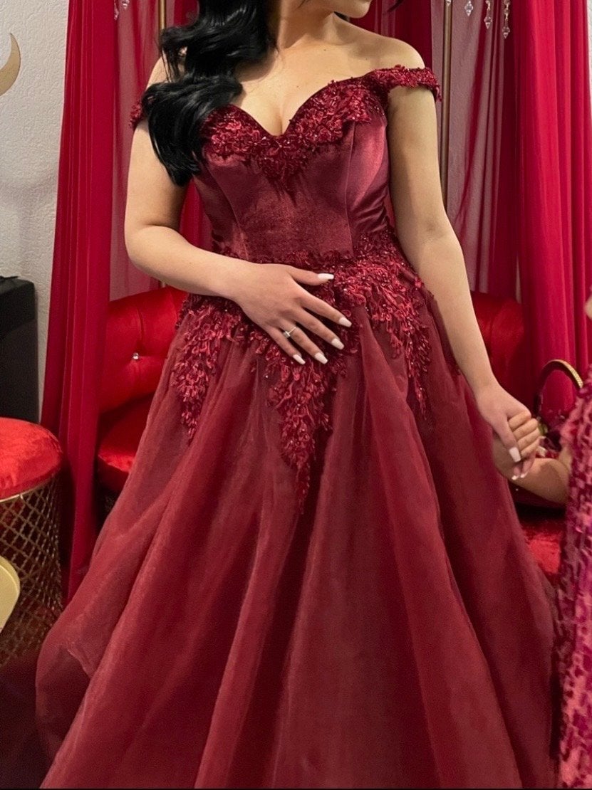 Sima Couture hennajurk | Bordeaux | Kına Gecesi, Ophalen of Verzenden, Zo goed als nieuw, Rood