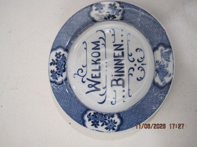 spreuk antiek bord porselein 22,5 cm dia (395), Antiek en Kunst, Ophalen of Verzenden