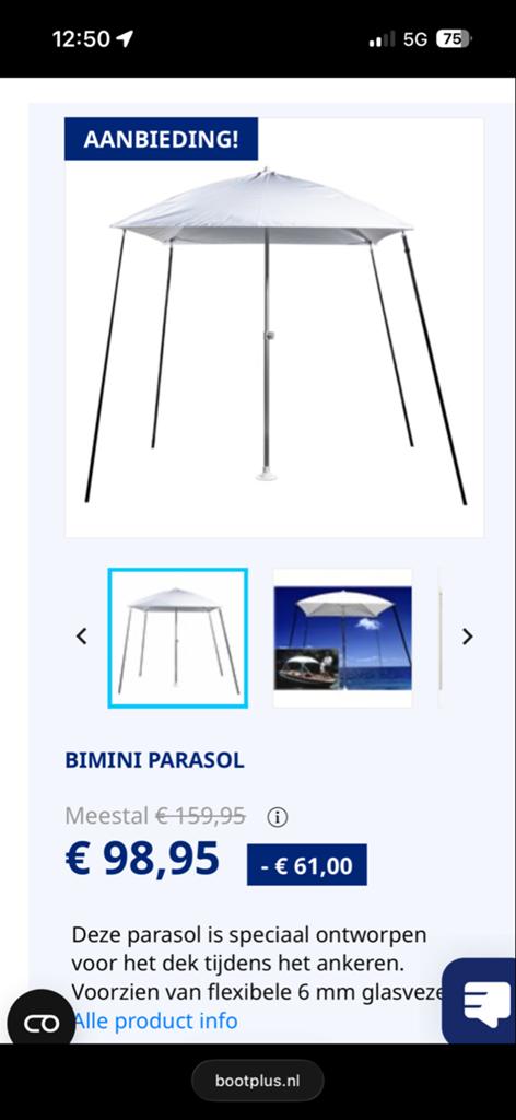 Bimini Parasol voor Bootdek - Nieuw, Ophalen of Verzenden, Nieuw, Overige typen