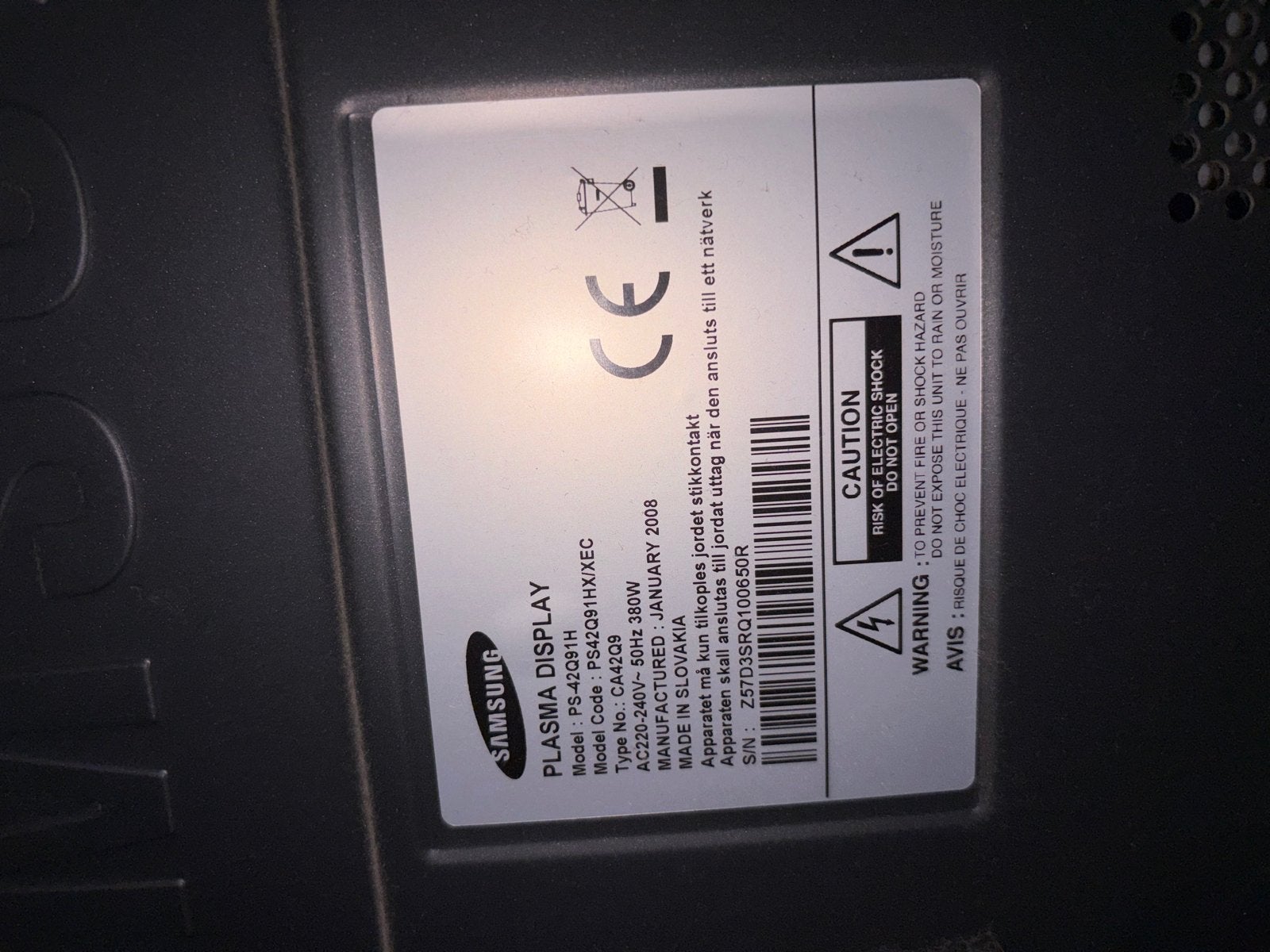 Samsung Plasma TV - Model PS-42Q91HX/XEC, Audio, Tv en Foto, Televisies, Gebruikt, LCD, 100 cm of meer, HD Ready (720p), Samsung