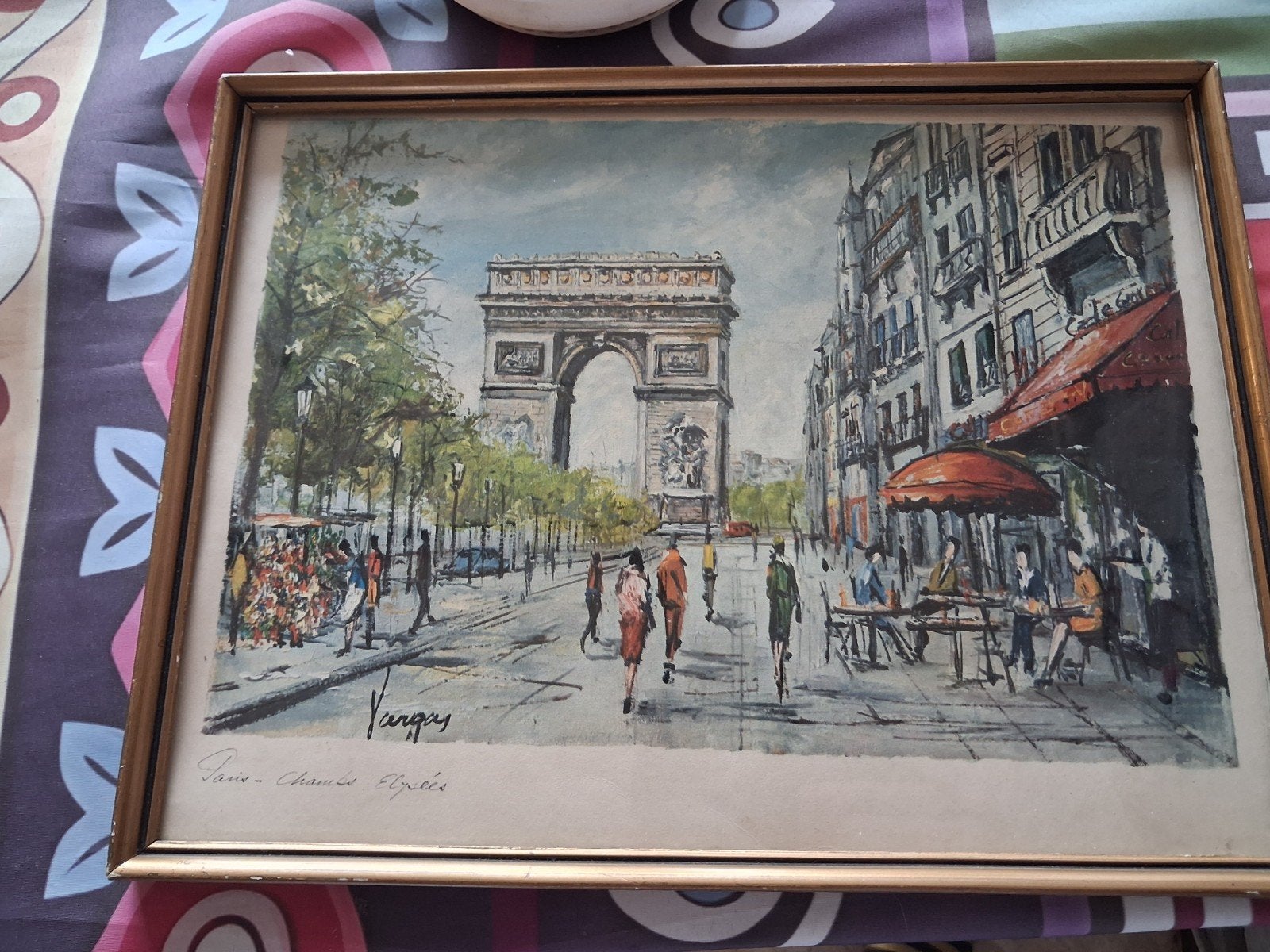 Vintage Parijs Stadsgezicht Print - Arc de Triomphe, Antiek en Kunst, Ophalen of Verzenden