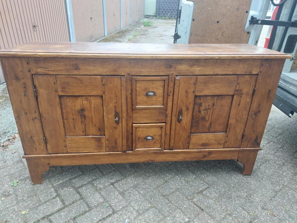 Zwaar Teakhouten Dressoir - 165x46x90 cm, Huis en Inrichting, Kasten | Dressoirs, Ophalen, Gebruikt, Met deur(en), 150 tot 200 cm