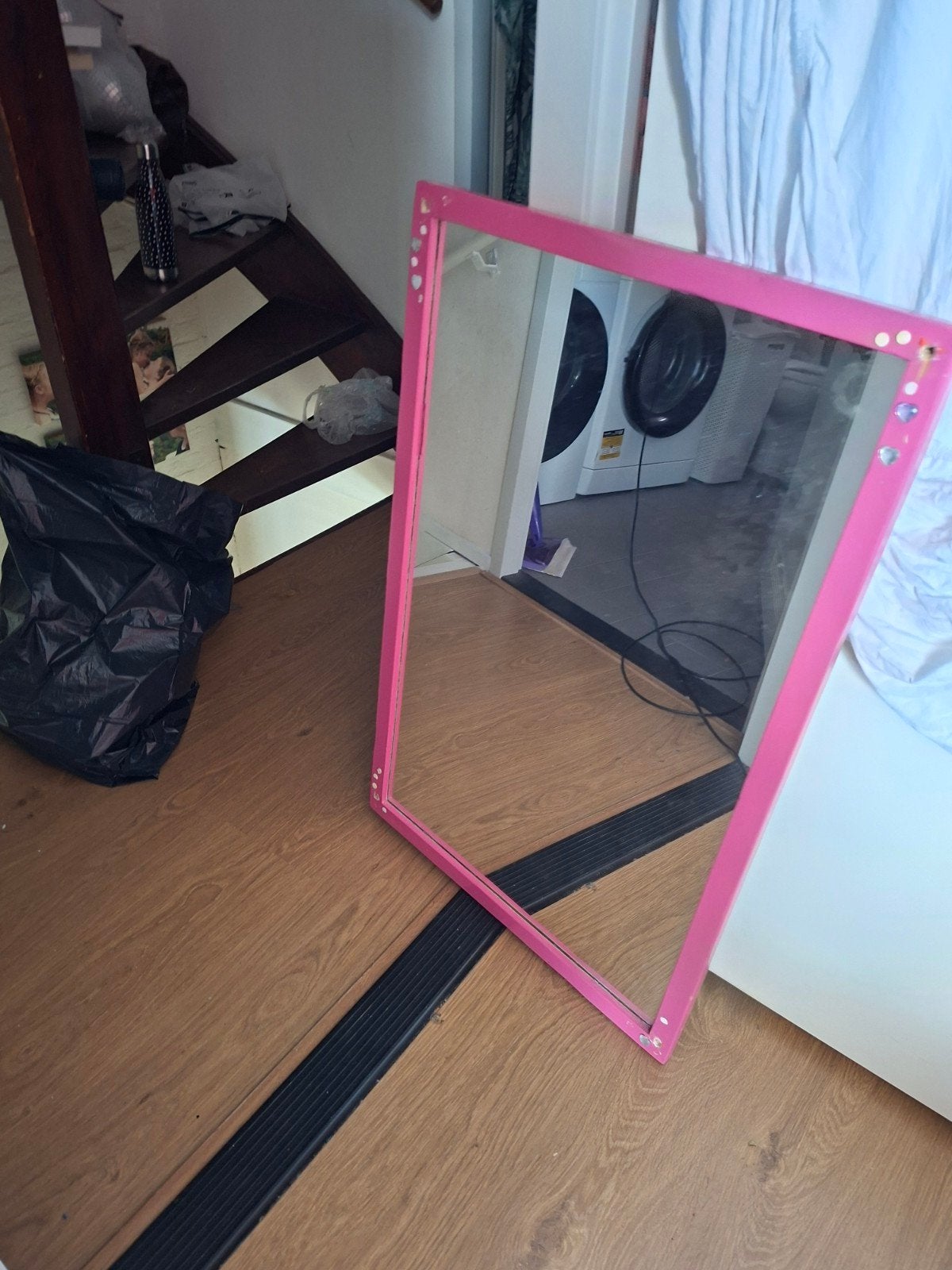Zelf beschilderde roze spiegel met hartjes, Ophalen, Minder dan 50 cm, Gebruikt, Minder dan 100 cm