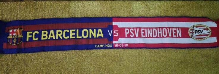 Barcelona - PSV sjaal ‘18, Verzamelen, Sportartikelen en Voetbal, Ophalen of Verzenden, Zo goed als nieuw, PSV, Vaantje of Sjaal