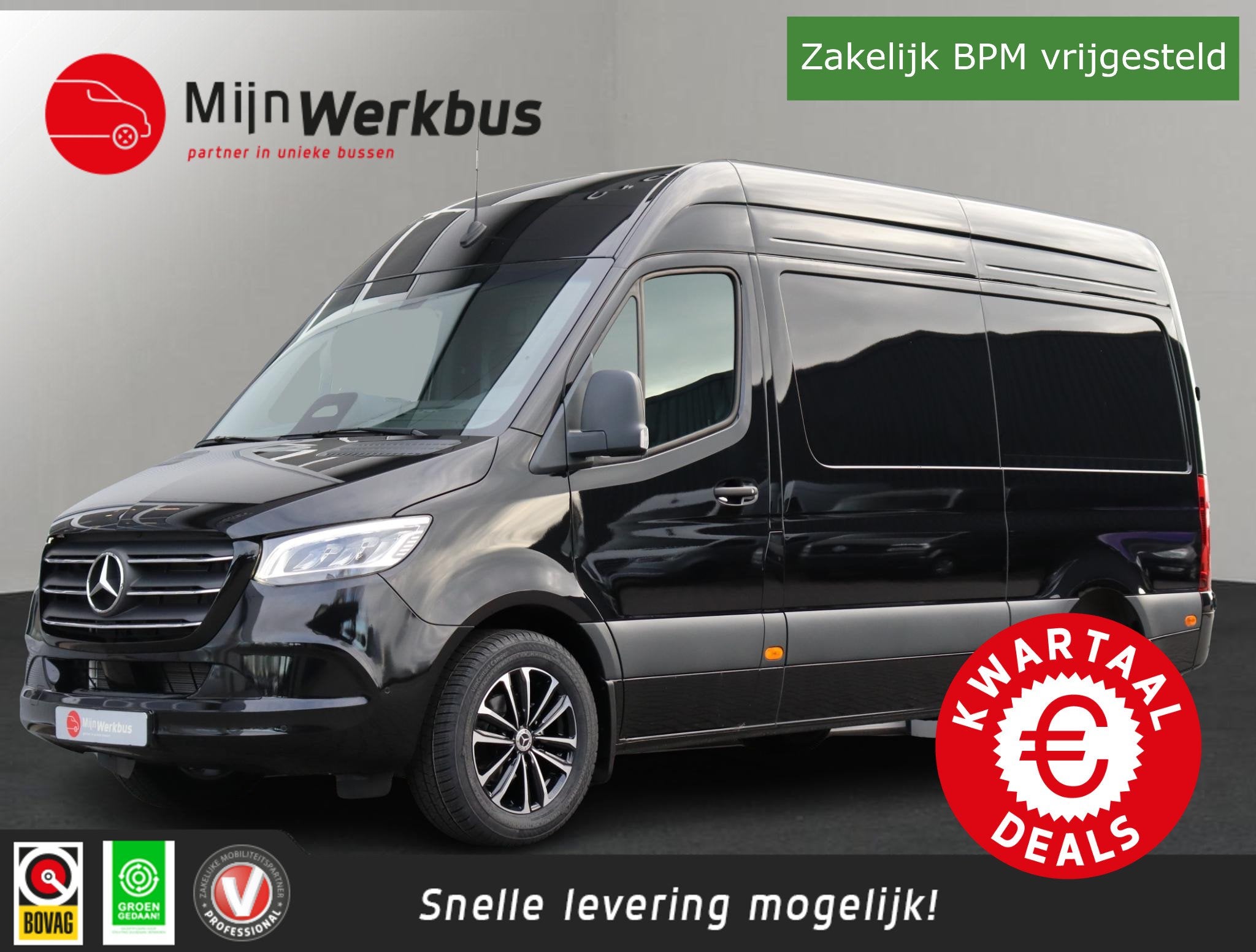 Mercedes-Benz Sprinter 319 1.9 CDI L2H2 BPM-VRIJ | ACC/ Dist, Automaat, 2000 kg, Zwart, Bedrijf