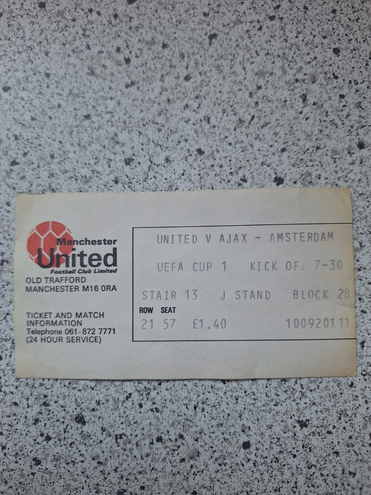 ticket Uefa cup wedstrijd Manchester united  Ajax 1976, Ophalen of Verzenden, Gebruikt, Ajax, Overige typen