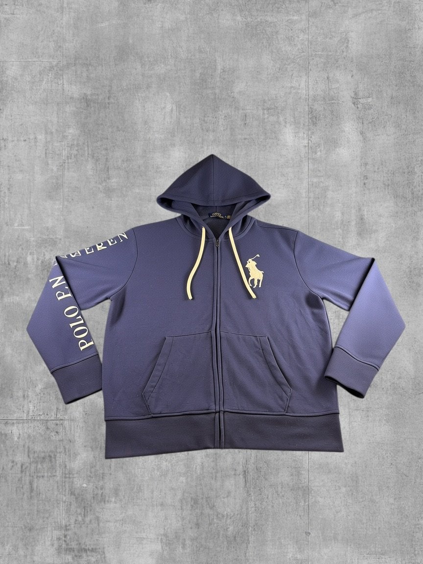 Polo Ralph Lauren hoodie met rits blauw print heren maat M, Kleding | Heren, Verzenden, Zo goed als nieuw, Maat 48/50 (M), Blauw