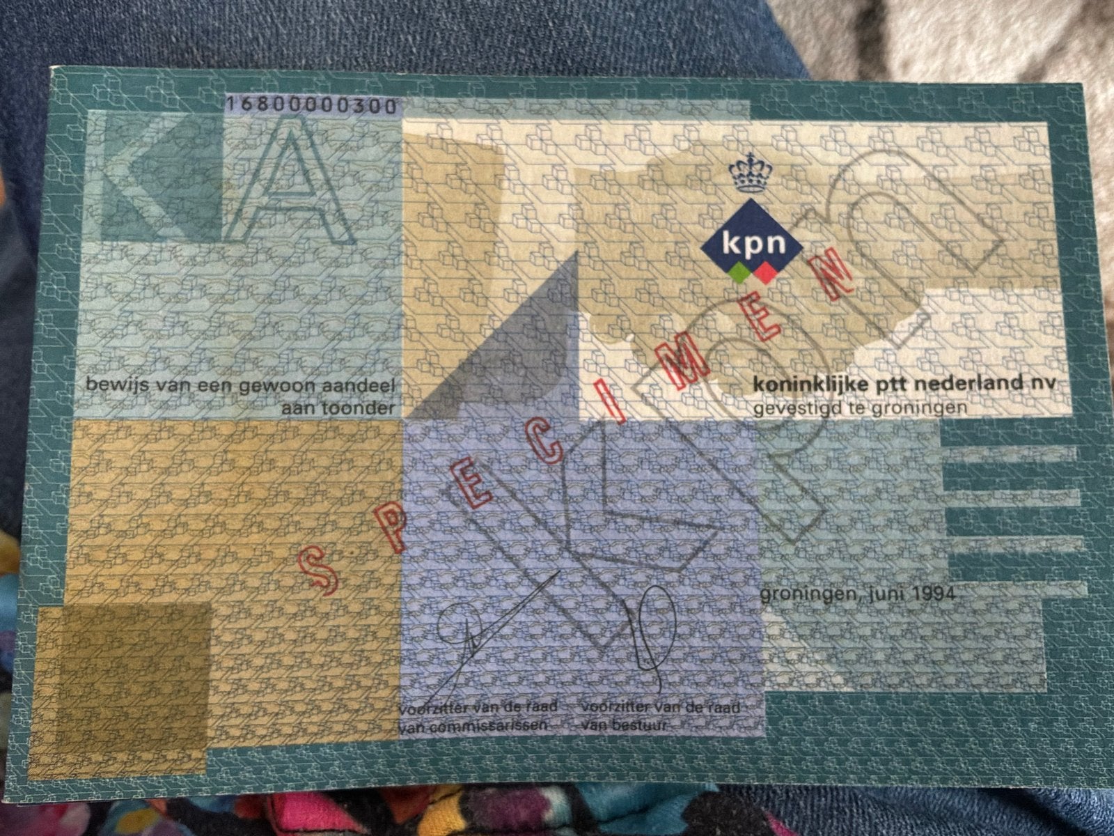 KPN Beursgang 1994: Aandeel, Telefoonkaart & Postzegels, Postzegels en Munten, Ophalen of Verzenden, 1970 tot heden, Aandeel