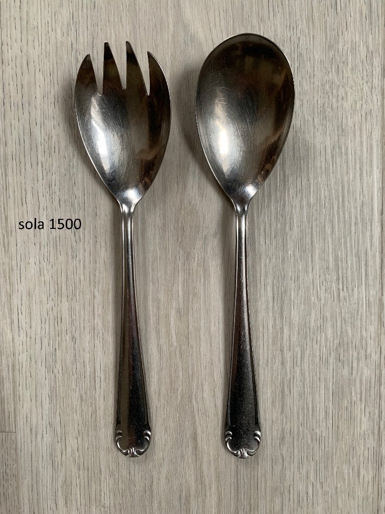 Sola 1500, slabestek, slacouvert, sla lepel + vork, is goed, Huis en Inrichting, Ophalen of Verzenden, Gebruikt, Rvs of Chroom