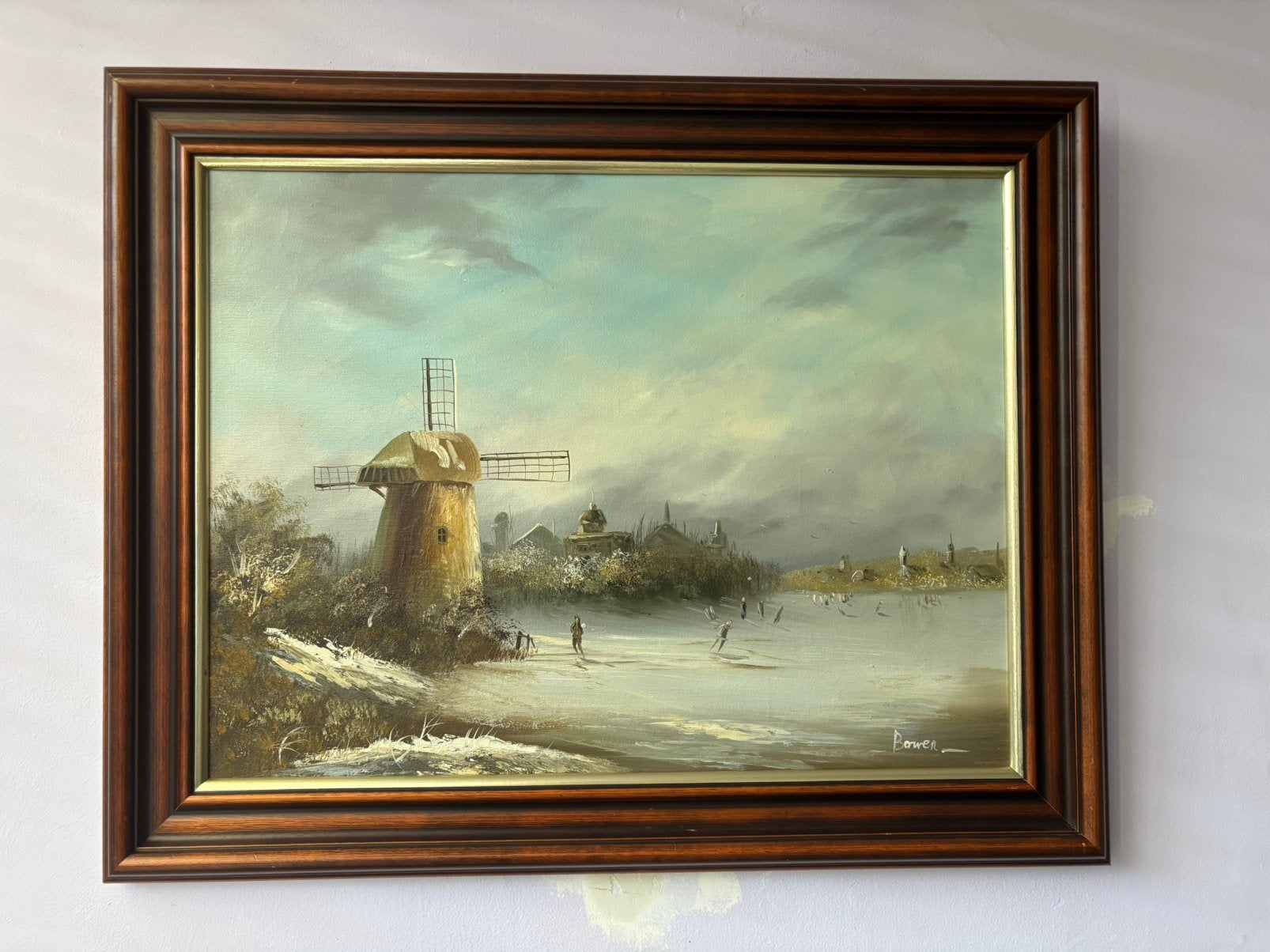 Schilderij 'Bowen': Hollands winterlandschap met molen, Ophalen of Verzenden