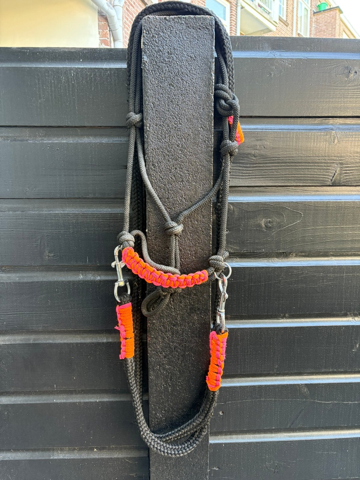 Rijhalster teugels touwhalster zwart neon pony bitloos, Ophalen, Overige disciplines, Pony, Zwart