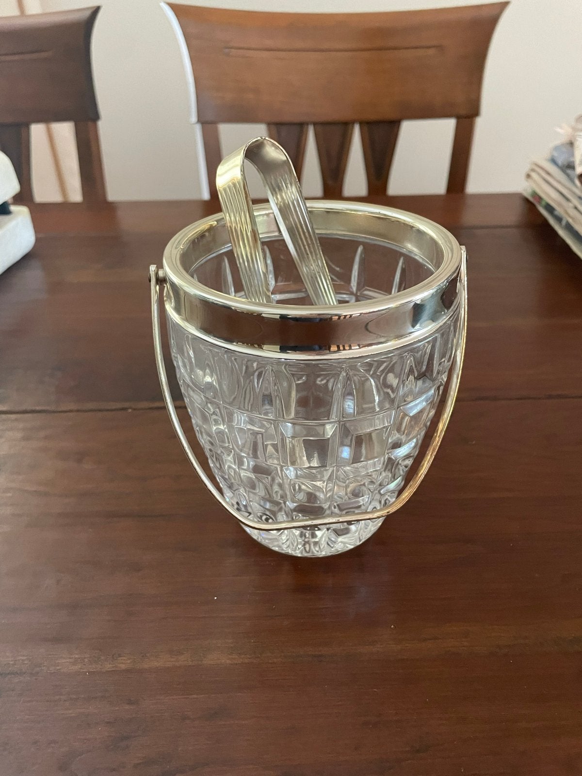 Vintage Glazen IJsemmer met Tang - Kristalhelder Design, Huis en Inrichting, Vintage, Ophalen of Verzenden, Zo goed als nieuw