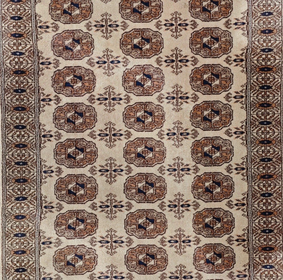 Vintage oosters wol Bouchara vloerkleed beige 94x150cm, Gebruikt, 100 tot 150 cm, Www.hypepopup.nl, Crème
