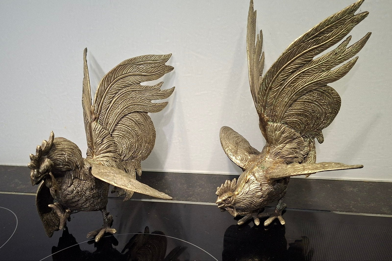 Set van 2 bronzen hanen, decoratieve beelden, Ophalen of Verzenden