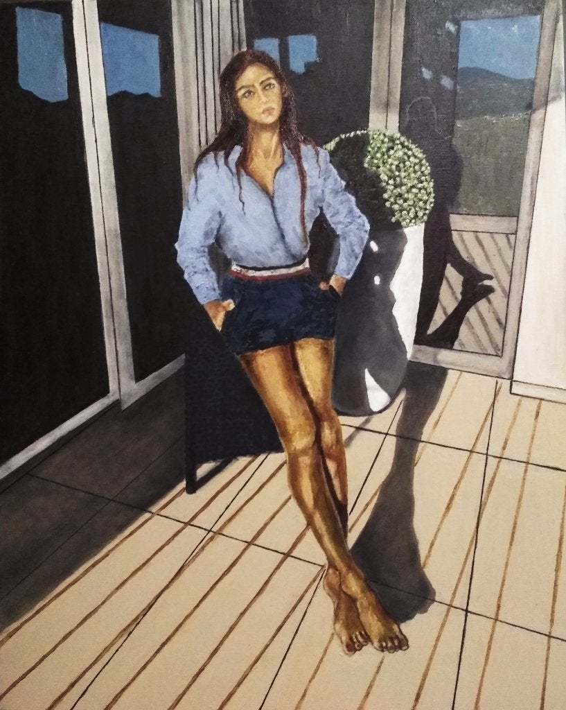 "Op het terras"  Schilderij, Antiek en Kunst, Kunst | Schilderijen | Modern, Figuren, Verzenden, Olieverf, Handgeschilderd
