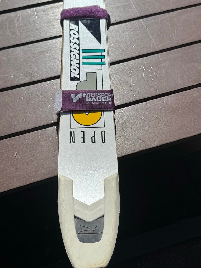 Vintage Rossignol ski's met stokken en draagtas, Gebruikt, Rossignol, Ophalen of Verzenden, Skiën