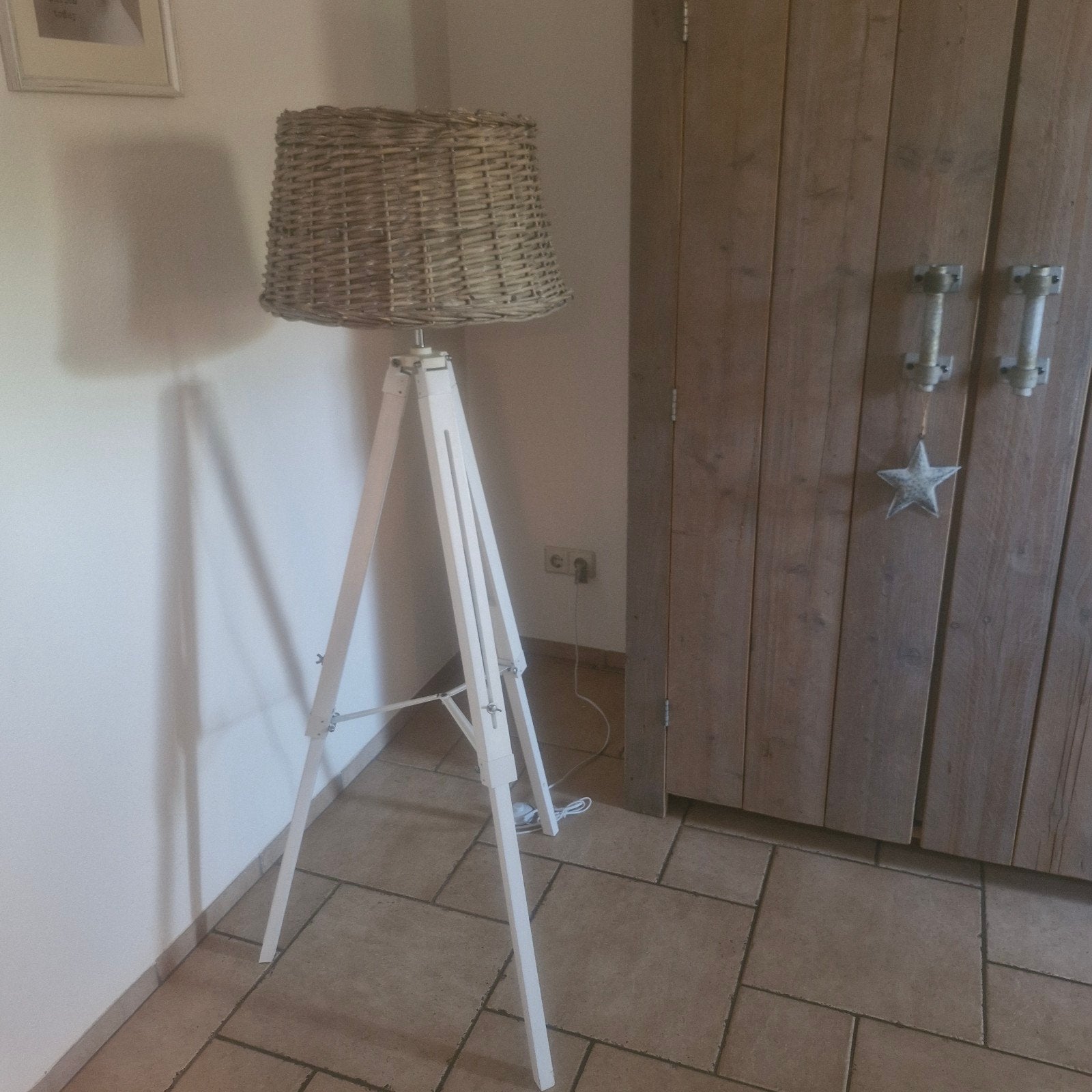 vloerlamp met rieten kap, Ophalen, Gebruikt, E27 (groot), 100 tot 150 cm