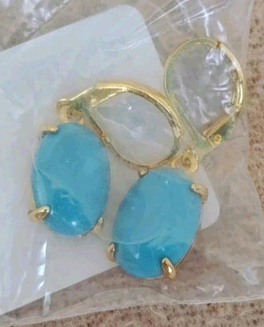 oorbellen turquoise steen, Verzenden, Nieuw, Goud, Hangers