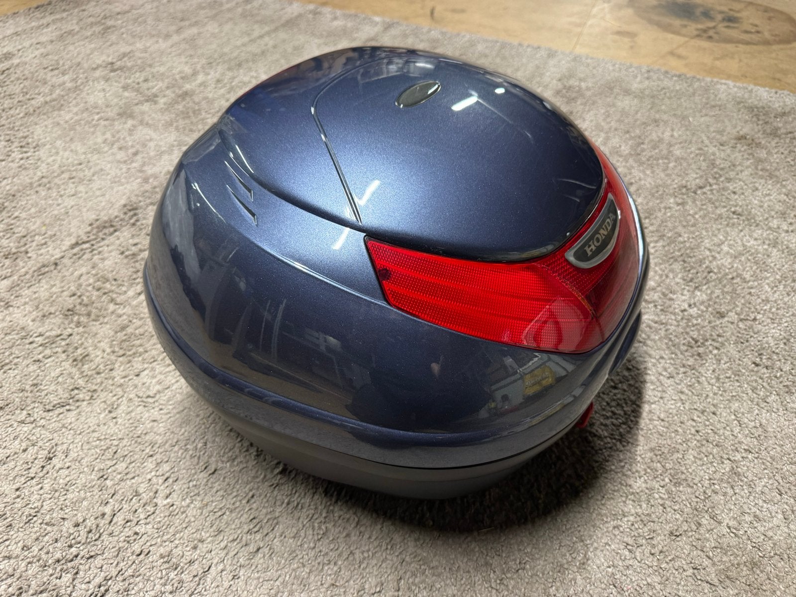 Originele Honda topkoffer blauw metallic met rugsteun, Ophalen, Gebruikt