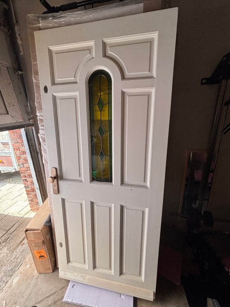 Klassieke Buitendeur met Glas-in-lood, Ophalen, Gebruikt, 80 tot 100 cm, Buitendeur