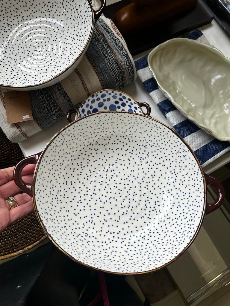 NIEUW Pomax schaal met stipjes, blauw, Porselein of Keramiek, Schaal, Rond, Nieuw