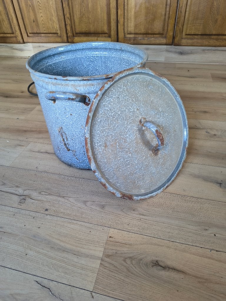 Vintage geëmailleerde pot met deksel, Antiek en Kunst, Ophalen